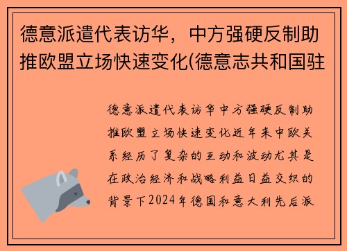 德意派遣代表访华，中方强硬反制助推欧盟立场快速变化(德意志共和国驻华大使馆)