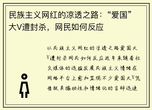 民族主义网红的凉透之路：“爱国”大V遭封杀，网民如何反应